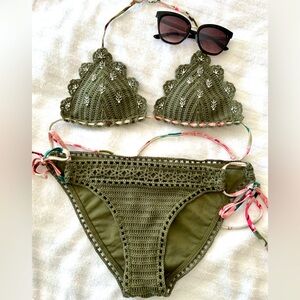Olive Green Crochet Bikini Set